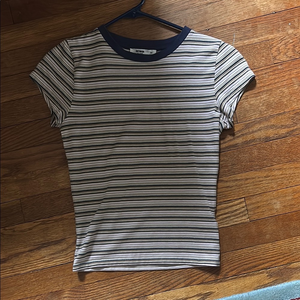 Cotton On Navy and Tan Striped Tee